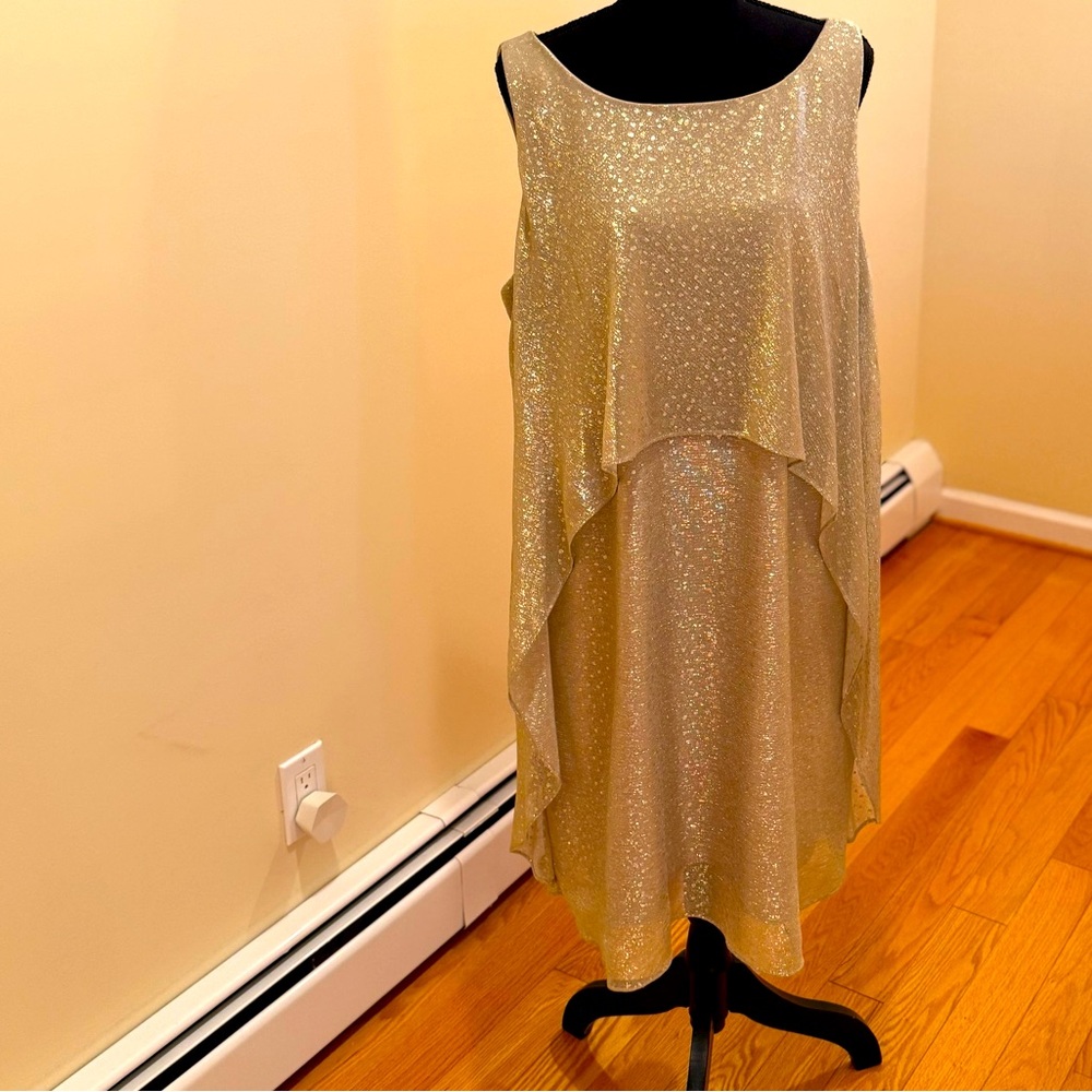 SLNY Gold High Low Sleeveless Party Dress super cute and fancy dress